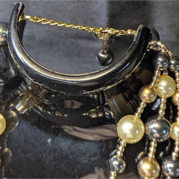 3 for $30 Vintage multistrand necklace, gold, Champaign and black beads, - Picture 2 of 8
